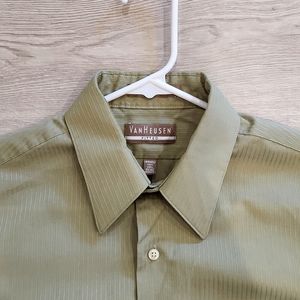 VanHeusen Men's Green Pinstriped Dress Shirt